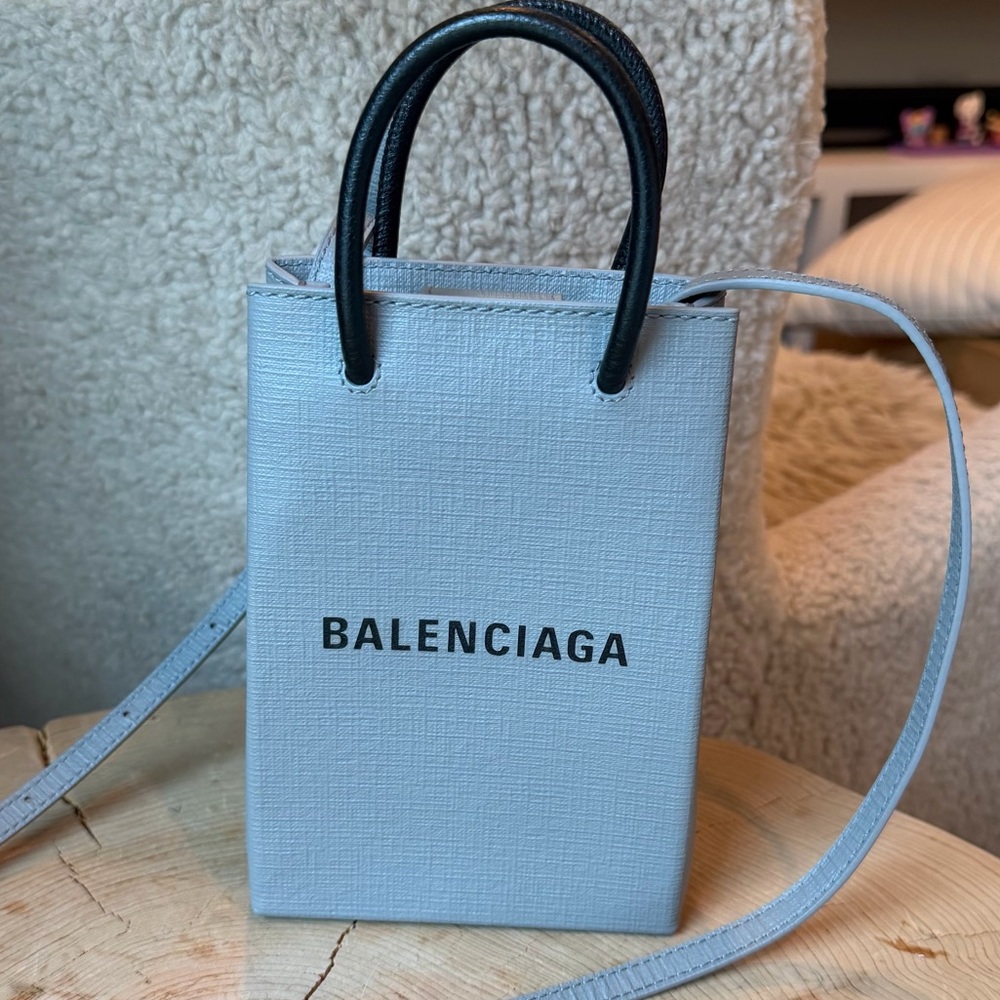 Balenciaga Powder Blue Mini Shopper with Black Top Handles